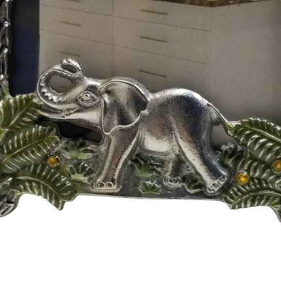 Lucky Elephant, Jeweled Metal Picture Frame w/ Palm Trees, & Genuine Crystals - Picture 10 of 13